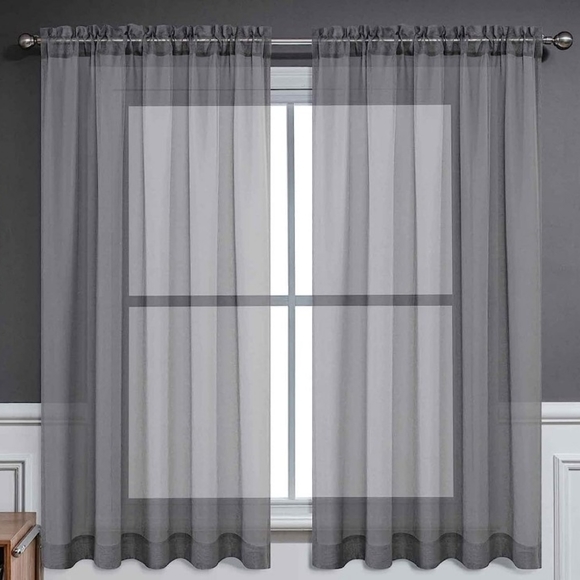 CUCRAF POLYESTER CRAFTSMAN SHEER GRAY 2 PANEL CURTAINS W54 x L63 - Picture 7 of 9